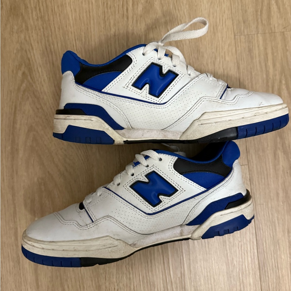 New Balance White and Blue 550 Sneakers - Picture 3 of 8